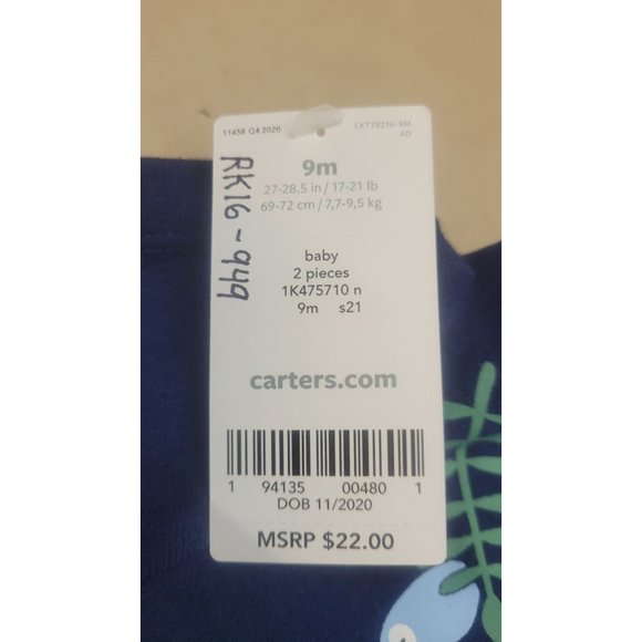 Carter's Baby Boys 2PC Bodysuit Set 9 Months Blue - Picture 7 of 7